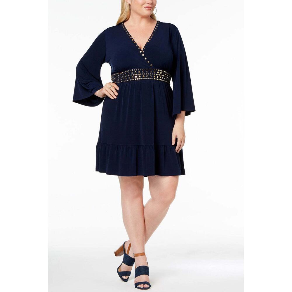 Michael Kors Size  XL Navy Blue Studded Fake Wrap Jersey Dress